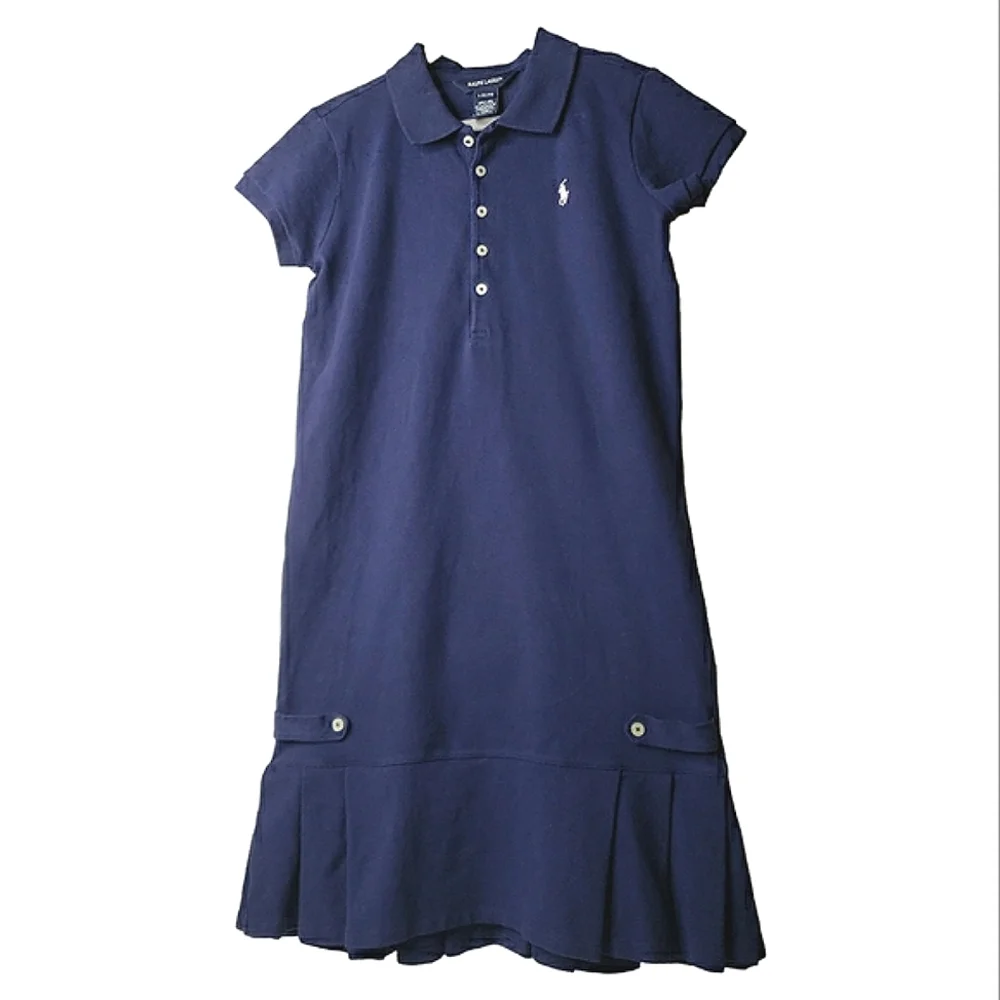 Ralph Lauren Polo Drop Waist Flounce Pop-over Preppy Pleats Sporty Dress Sz L